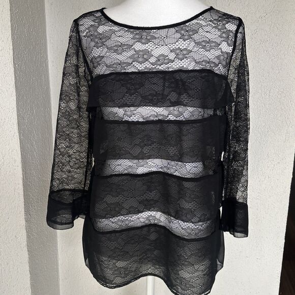Ann Taylor Mixed Media Lace Witchy Gothcore Layering Top Size Medium - Picture 2 of 8
